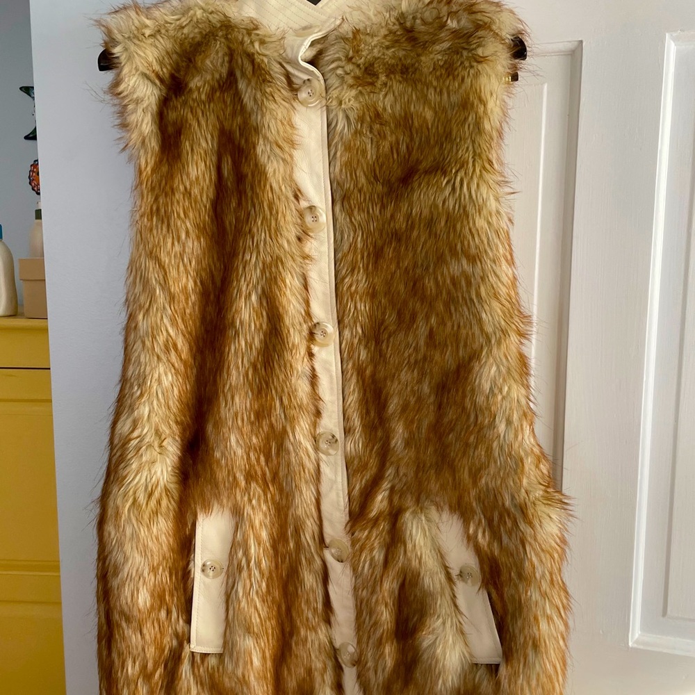Faux Fur Vest, with Cream Leather Trim.